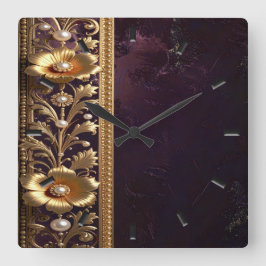 Relógio de Parede Adorno Floral Dourado