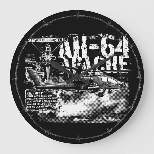Relógio de Parede AH-64 Apache Round (Grande) (Frente)