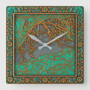 Relógio de Parede Alpes Ouro Prata Turquesa Coral 