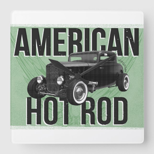 Relógio de parede American Hot Rod. Versão verde (Frente)