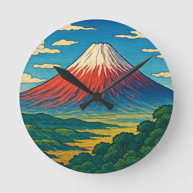 Relógio de Parede Artística Original do Monte Fuji (Frente)