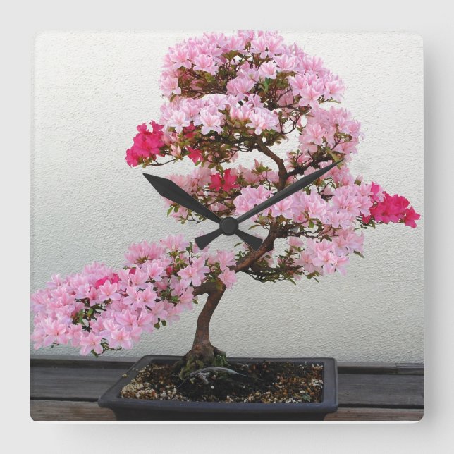 Relógio de parede Árvore Bonsai Rosa (Frente)