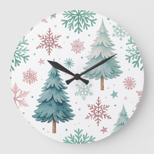 Relógio de Parede Árvore de Natal e Floco de Neve (Frente)