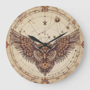 Relógio de Parede Asas de Coruja Steampunk   Mecân