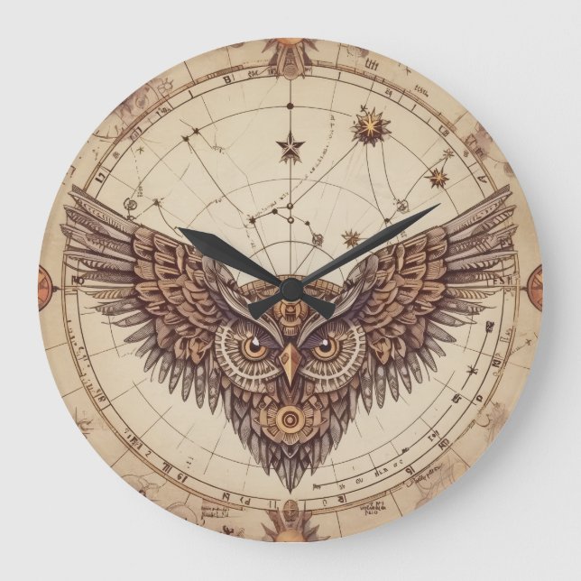 Relógio de Parede Asas de Coruja Steampunk | Mecân (Frente)