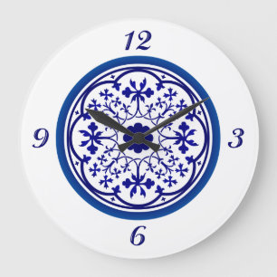 Relógio de Parede Azul Branco Inspirado em Delft