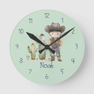 Relógio de Parede Azul Fofo de Cowboy para Menino