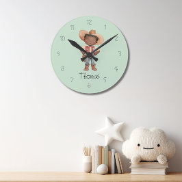 Relógio de Parede Azul Fofo de Cowboy para Menino