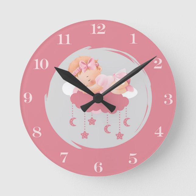 Relógio de Parede Bebê Menina Luna Dormindo nas Nu (Frente)