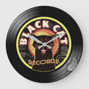 Relógio de Parede Black Cat Records - Retro Vinyl 