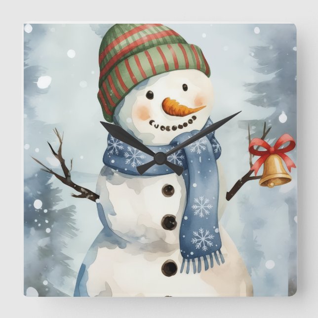 Relógio de Parede “Boneco de Neve Festivo com Camp (Frente)