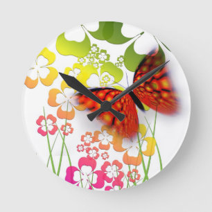 Relógio de Parede Borboleta e Flores