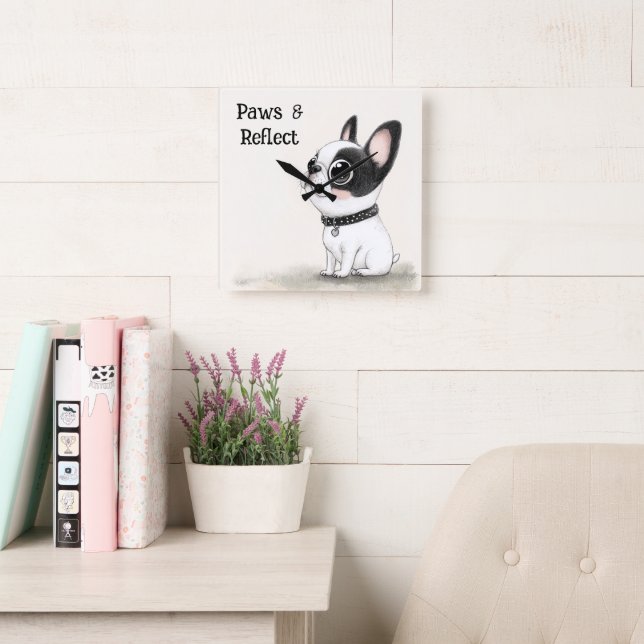 Relógio de Parede Bulldog Francês Patas & Reflexão (Sala de leitura)