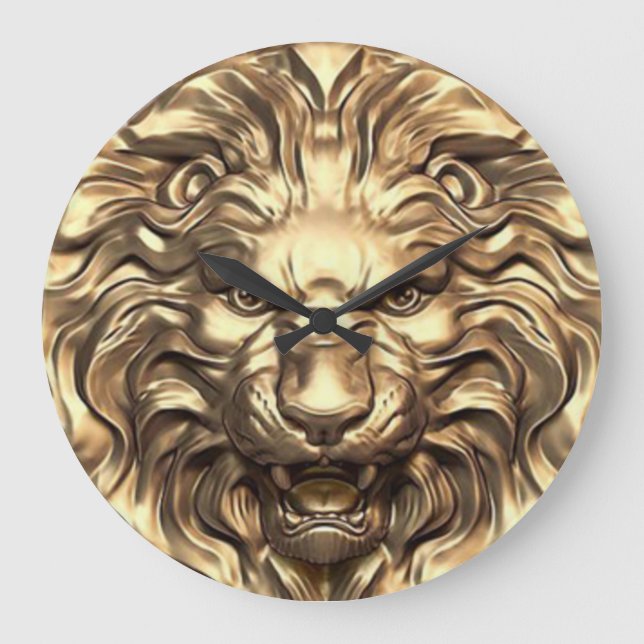 Relógio de Parede Cabeça de Leão Dourado Rugindo (Frente)