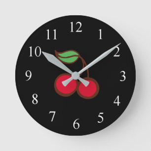 Relógio de Parede Cereja Preta Cozinha Retro Diner