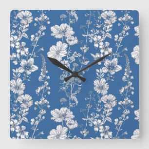 Relógio de Parede Chinoiserie Branco e Azul