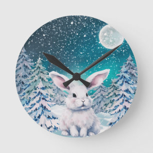 Relógio de Parede Coelho de Inverno na Neve