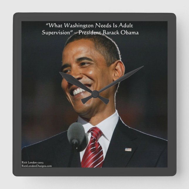 Relógio de Parede com Citação de Humor de Barack O (Frente)