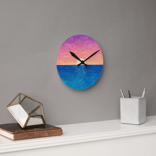 Relógio de Parede com Design de Pôr do Sol no Ocea (Escritório)