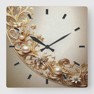 Relógio de Parede com Enfeite Dourado Ornamentado