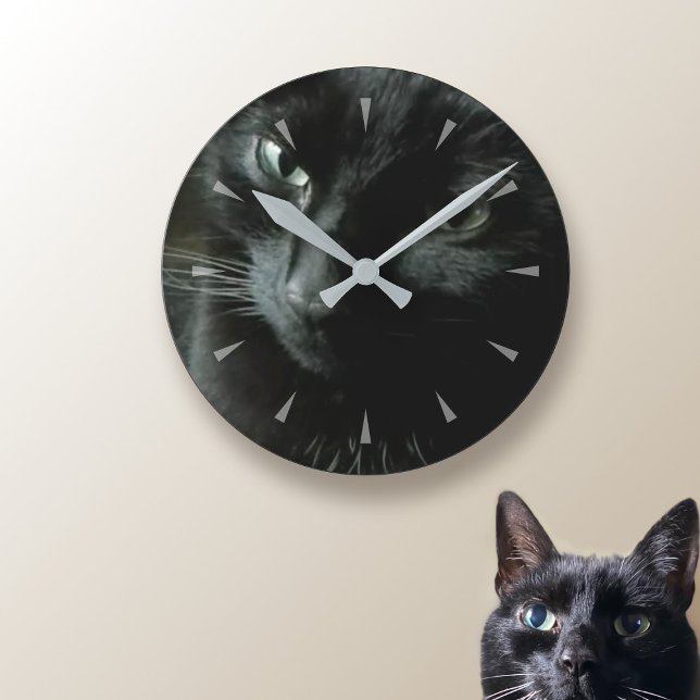 Relógio de Parede com Foto de Gato Preto (Let your black cat silently judge you as you check what time it is.)