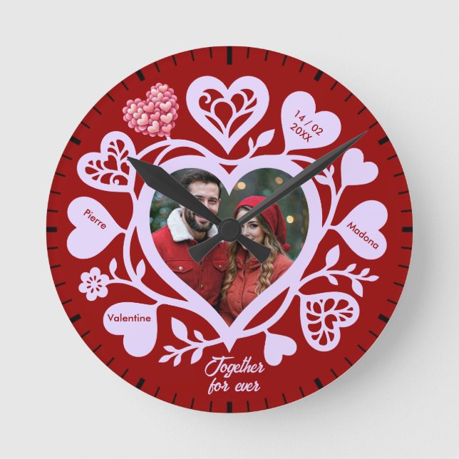 Relógio de Parede com Foto Personalizado Coração V (Frente)