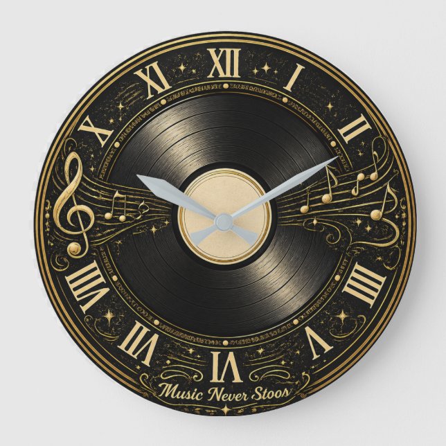 Relógio de Parede com Notas Musicais de Vinil Anti (Frente)