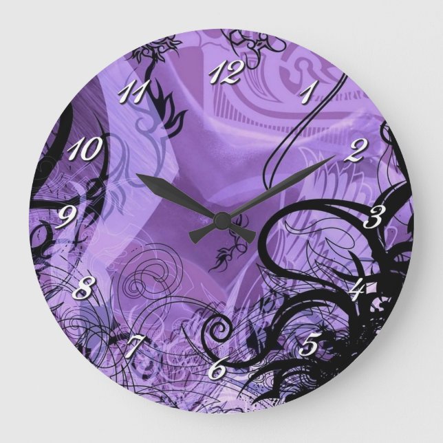 Relógio de Parede com Padrão Preto e Roxo Decorati (Frente)