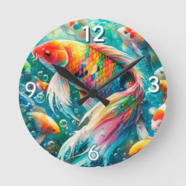 Relógio de Parede com Peixe Koi de Escamas Colorid