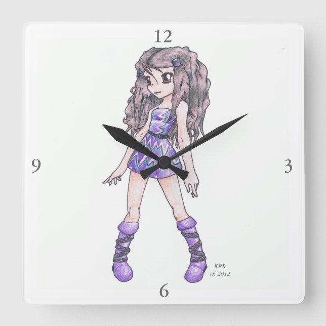 Relógio de Parede com Rapariga em Vestido Roxo com (Frente)