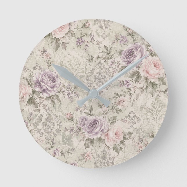 Relógio de Parede com Rosas Rosa e Lavanda em Esti (Frente)