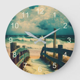 Relógio de Parede Costeira de Grande Vintage Beach