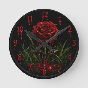 Relógio de Parede Crimson Rose Gothic Blood Drip –