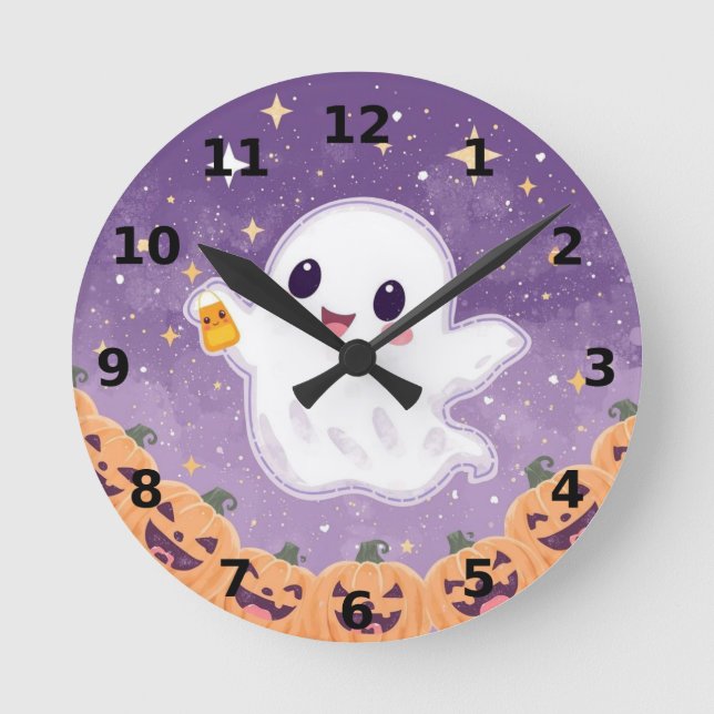 Relógio de Parede Cute Ghost Halloween ⏰🎃 (Frente)