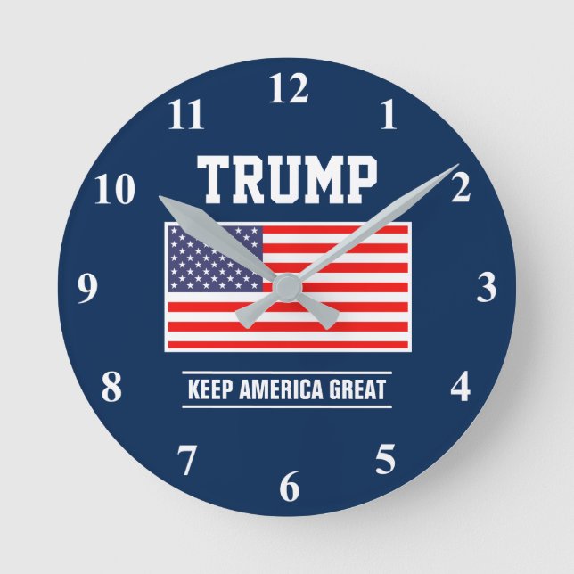 Relógio de parede da bandeira dos EUA Donald Trump (Frente)