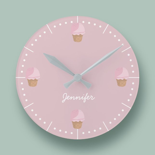 Relógio de Parede da Cozinha Rosa-Sorvete Personal (A cute ice cream themed kitchen wall clock with space for your name)