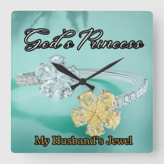 Relógio de Parede da Princesa Bling Turquoise Squa