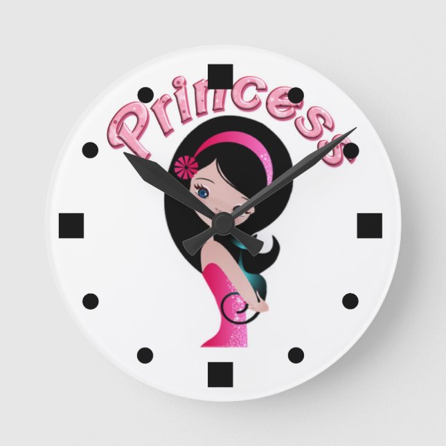 Relógio de Parede da Princesa Retro Rosa Rosa (Frente)
