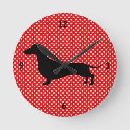 Relógio de Parede Dachshund, Bolinhas vermelha e b