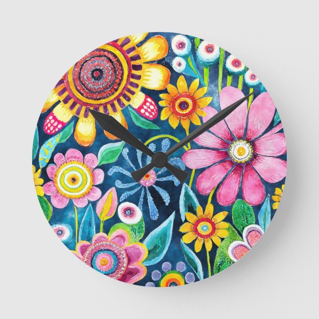 Relógio de Parede das Flores Funky (Frente)