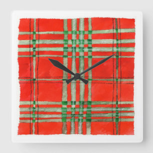 RELÓGIO DE PAREDE DE ACÍLICO QUADRADO TARTAN VERME