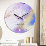 Relógio de Parede de acrílico<br><div class="desc">Personalize facilmente este estilo glamouroso,  abstrato lilac,  tinta aquática e fundo de pulverização em ouro falso,  com os seus detalhes personalizados.</div>