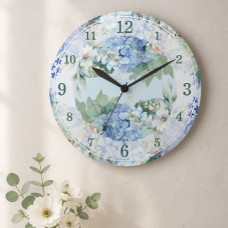 Relógio de Parede de Aquarela Floral e Hortênsia A