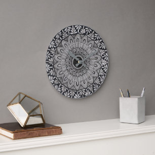 Relógio de parede de arte mandala monocromática