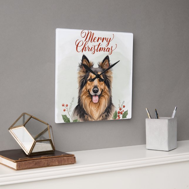 Relógio de Parede de Cachorro de Natal Festivo de  (Escritório)