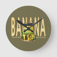 relógio de parede de café de leite de banana