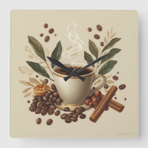 Relógio de Parede de Café em Aquarela Aconchegante