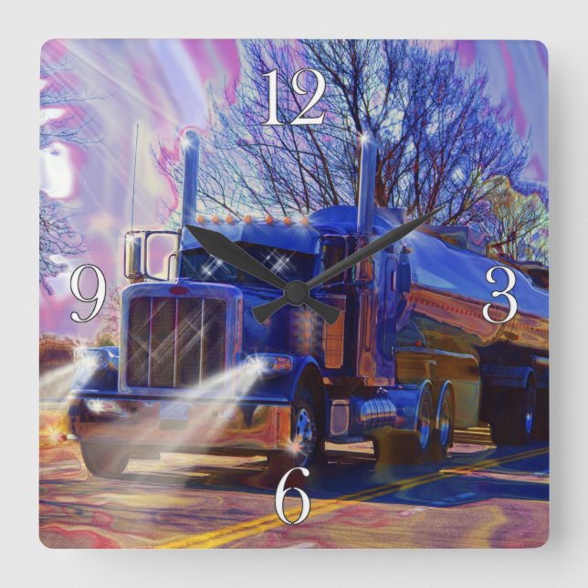 Relógio de Parede de Caminhão-Caminhão Azul-Tanker (Frente)