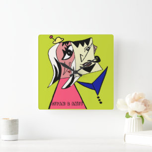 Relógio de Parede de Cartoon de Casal Cubo Persona