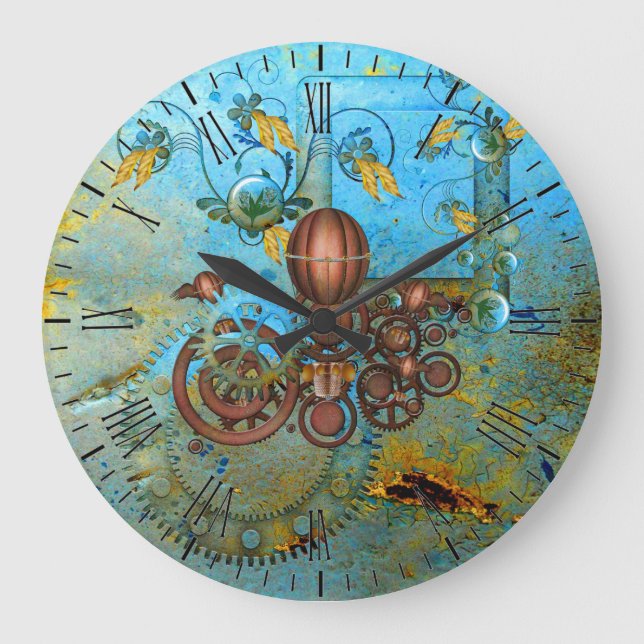 Relógio de Parede de Colagem Steampunk Aqua Cobre (Frente)